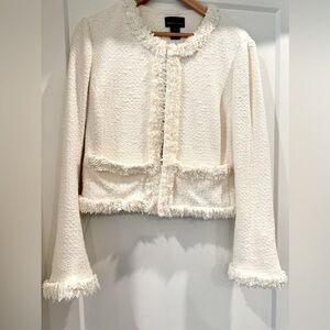 Moda International Cream Fringe Trim Tweed Jacket